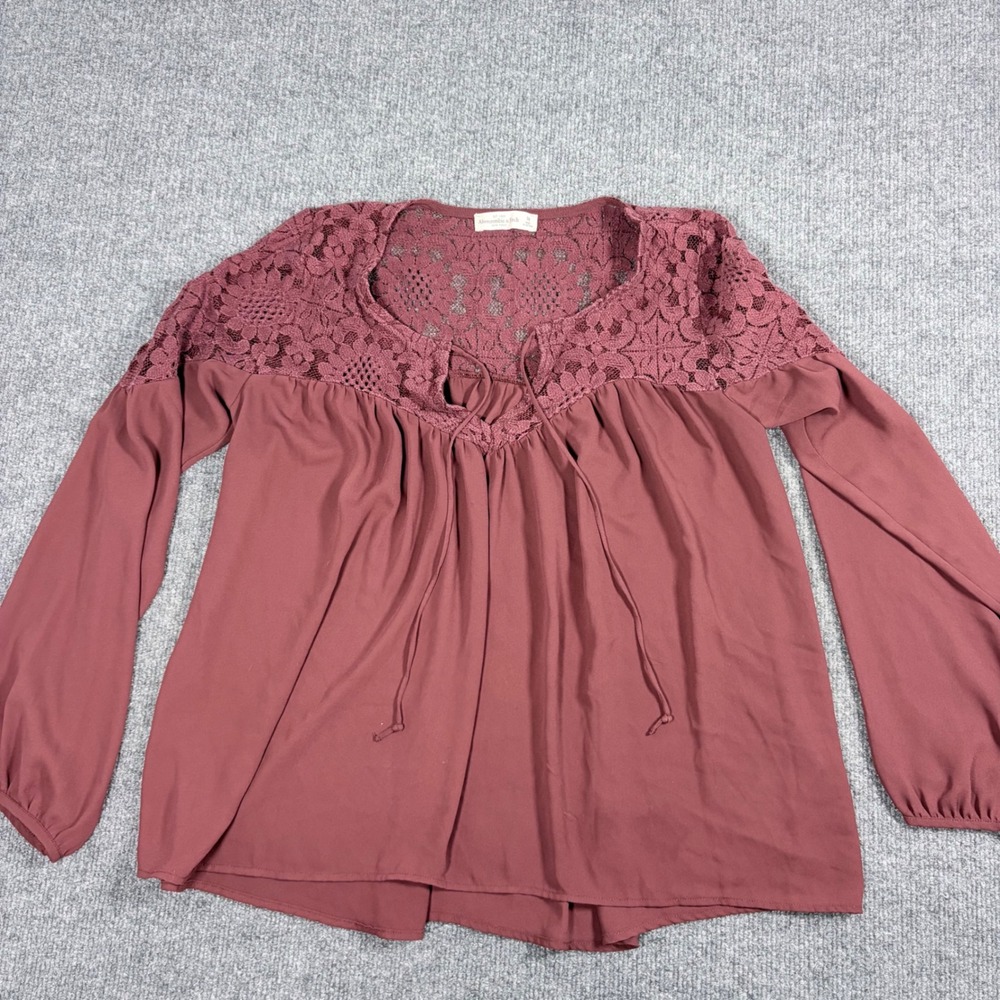 Abercrombie & Fitch Burgundy Lace Peasant Blouse Boho romantic Cottagecore M
